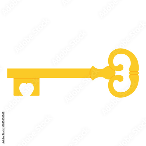 Golden vintage heart shaped key