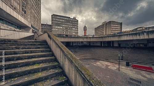 Urban Scene Featuring Brutalist Architecture in Maka