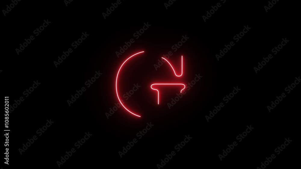 Abstract red Color Neon G Letter Animation on a Black Background.