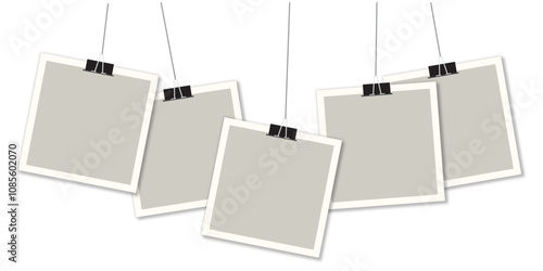 5 hanging photo mockup. blank polaroid frame. vector illustration
