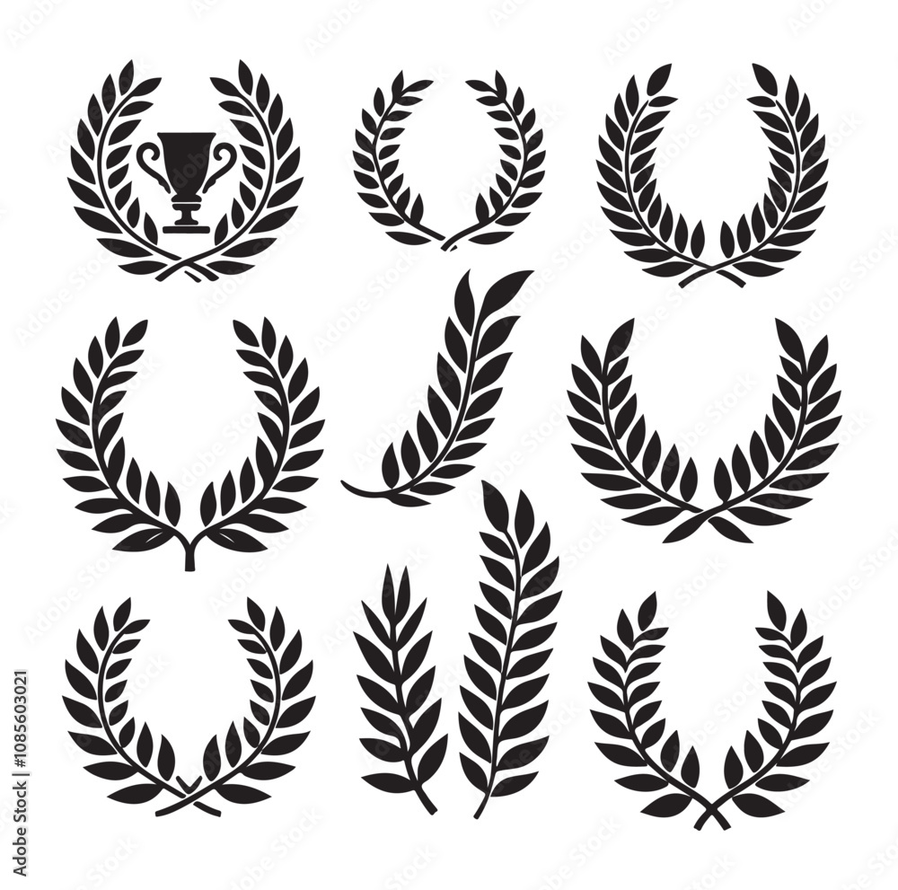 laurel wreath Vector Black silhouettes icon set. laurel wreath Vector Black silhouettes icon set.
