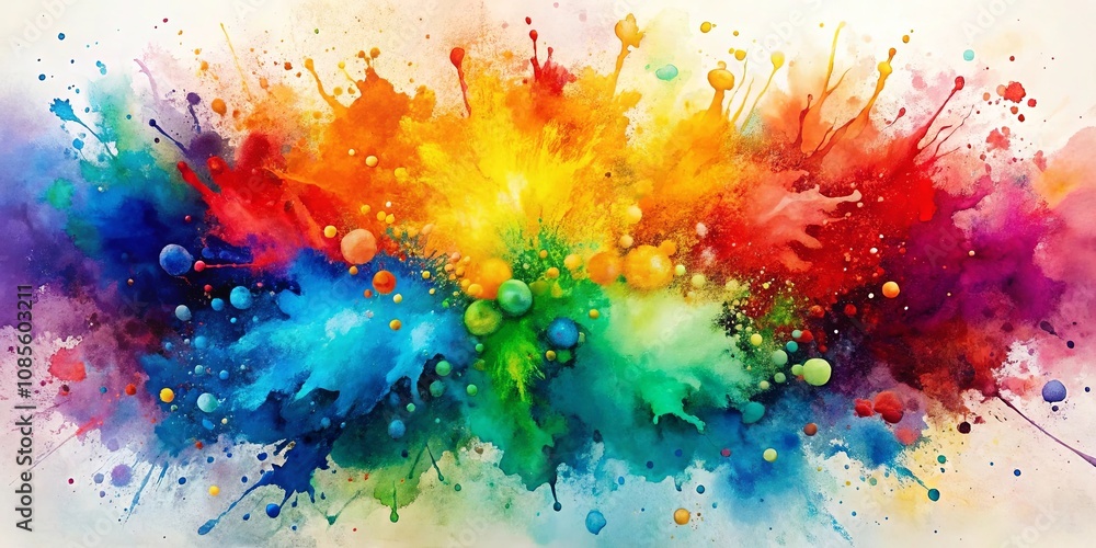 Fototapeta premium Abstract Colorful Watercolor Splash of Paint with Vivid Hues and Bright Drops