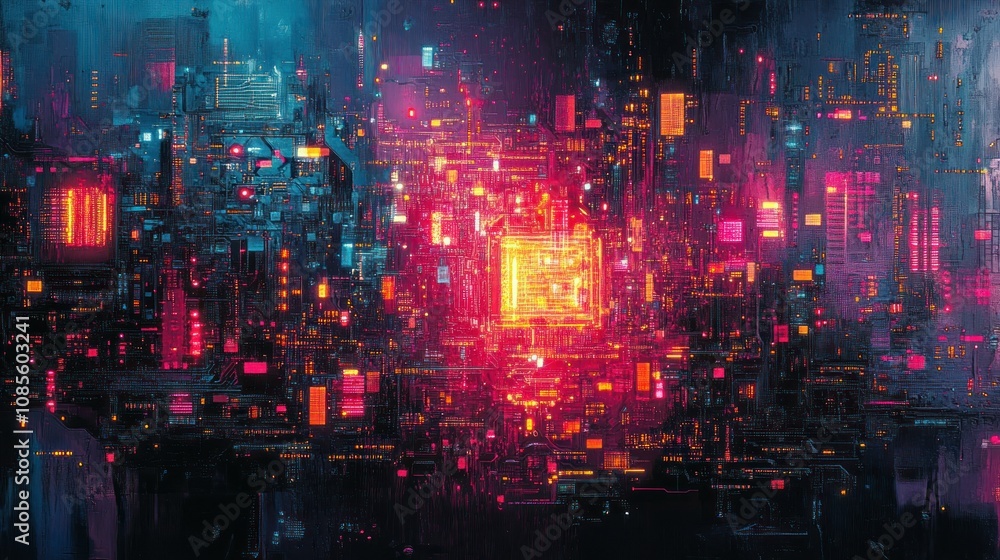 Abstract digital cityscape with vibrant colors. Abstract digital cityscape with vibrant colors.
