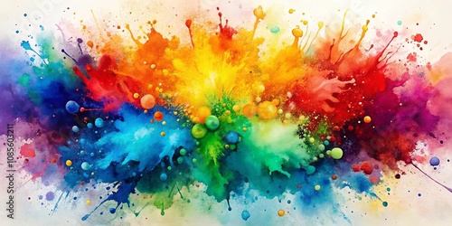 Abstract Colorful Watercolor Splash of Paint with Vivid Hues and Bright Drops