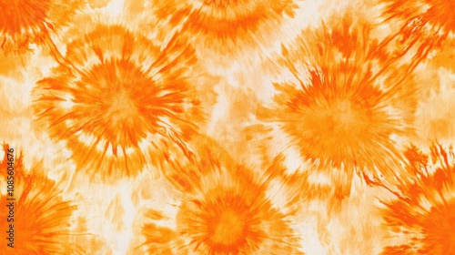 Seamless orange tie dye pattern featuring traditional shibori print and boho batik style perfect for modern fabric and wallpaper design