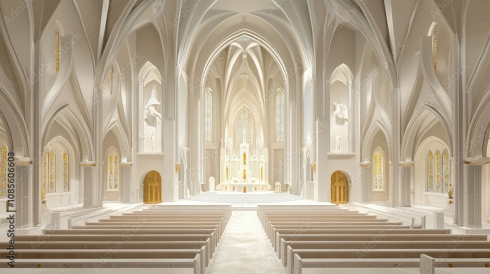 Serene Gothic Revival Sanctuary Interior View Serene Gothic Revival Sanctuary Interior View