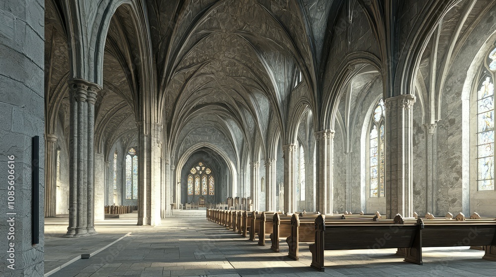 Gothic Revival Sanctuary Interior View Gothic Revival Sanctuary Interior View