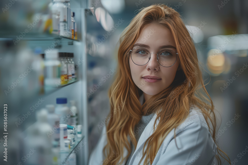 Portrait of confident female pharmacist in the drugstore looking at camera. Portrait of confident female pharmacist in the drugstore looking at camera.