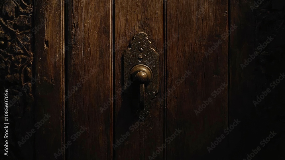 Antique Wooden Door with Ornate Metal Handle Antique Wooden Door with Ornate Metal Handle
