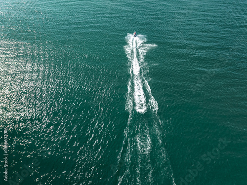 Jet ski floating straight ahead in the Baltic Sea