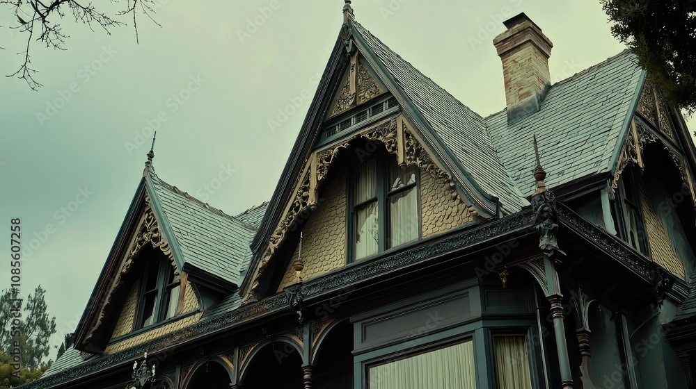 Detailed Gable Roofline of a Victorian Mansion Detailed Gable Roofline of a Victorian Mansion