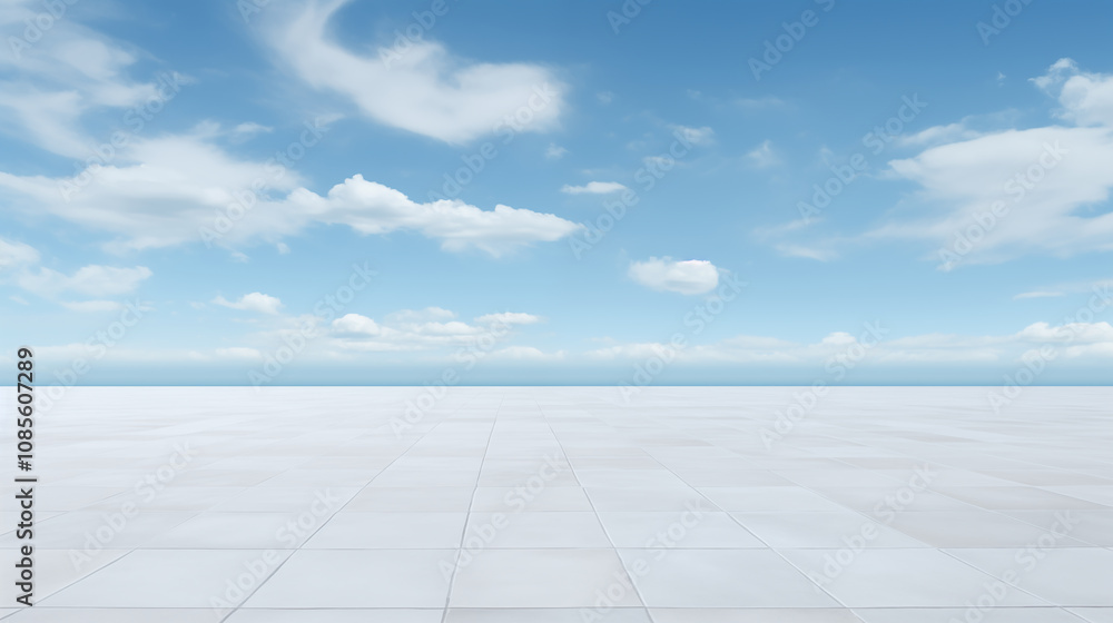Empty floor tile platform and sky Empty floor tile platform and sky