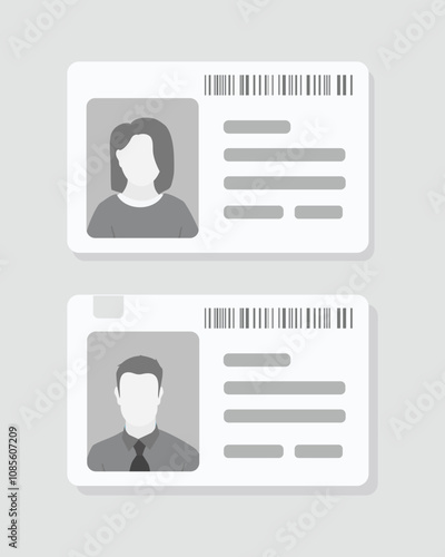 Monochrome plastic cards with male and female photo