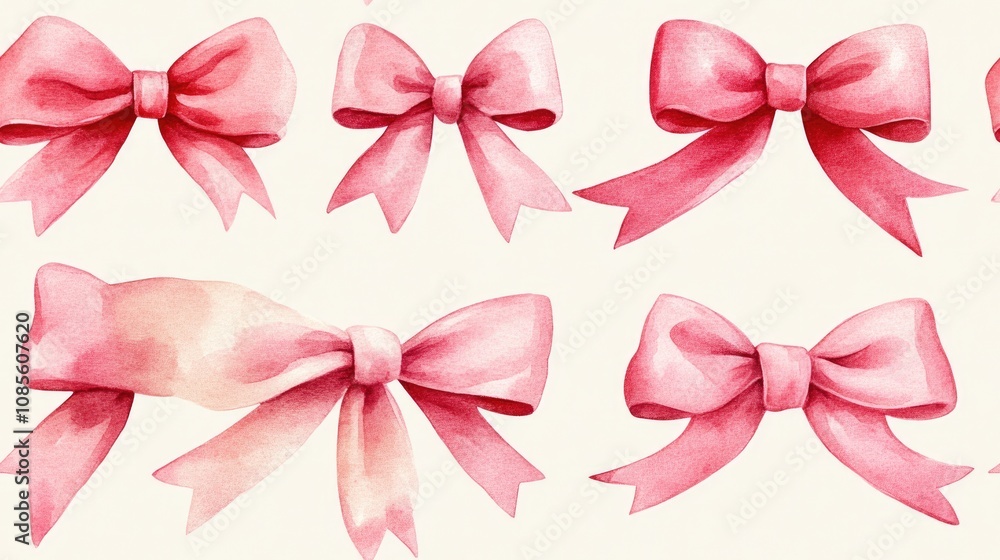 Seamless watercolor pattern featuring delicate pink bows on a retro vintage backdrop perfect for invitations and book covers Seamless watercolor pattern featuring delicate pink bows on a retro vintage backdrop perfect for invitations and book covers