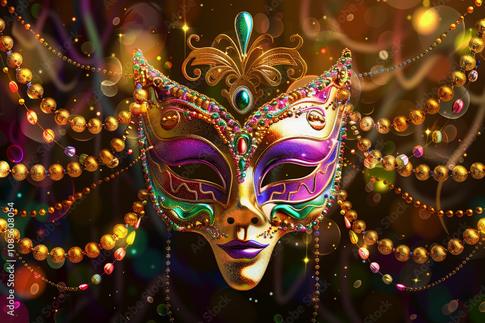 Fototapeta premium Beautiful greeting card with bright holiday composition for happy celebrate mardi gras