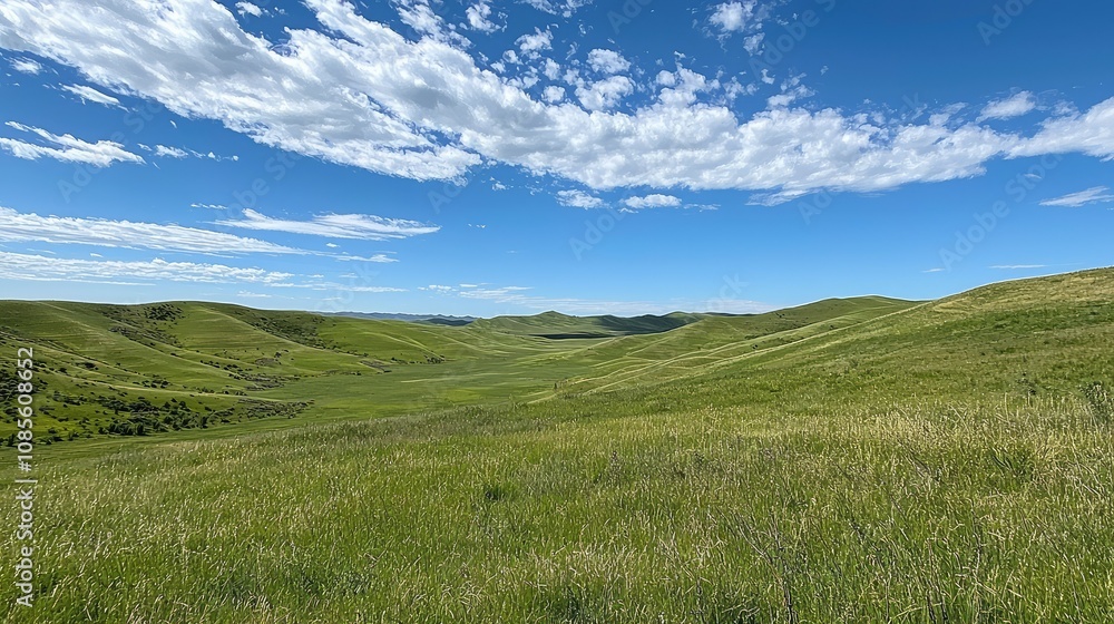 Obraz premium Rolling Green Hills Under Clear Blue Sky