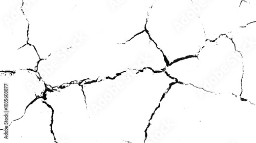 crack white concrete wall texture, Ground distress texture, cracked ground, and black grunge effect on white background