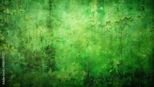 Distressed Green Wall Texture with Peeling Paint and Abstract Patterns