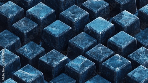 Abstract Blue Cubes Background: A 3D Render of Interlocking Stone-like Blocks