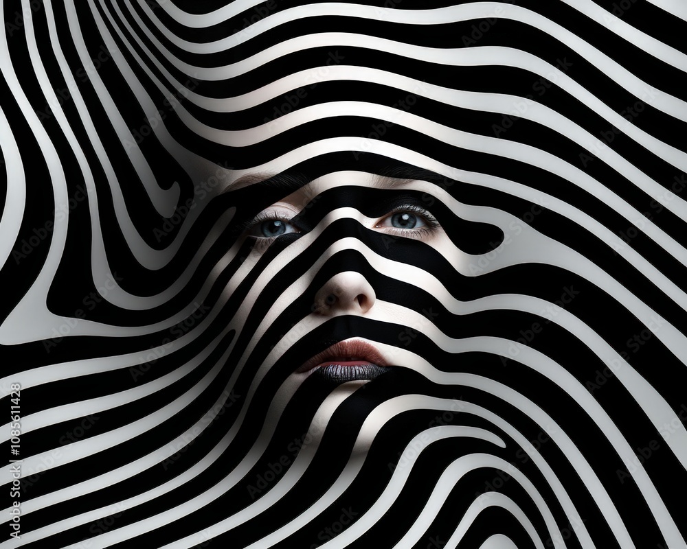 Abstract dark lines swirling around tense face Abstract dark lines swirling around tense face