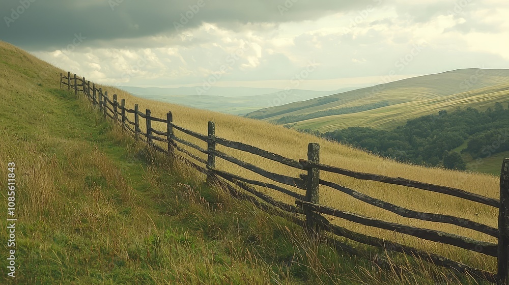 Serene Hills with Wooden Fence Landscape Serene Hills with Wooden Fence Landscape