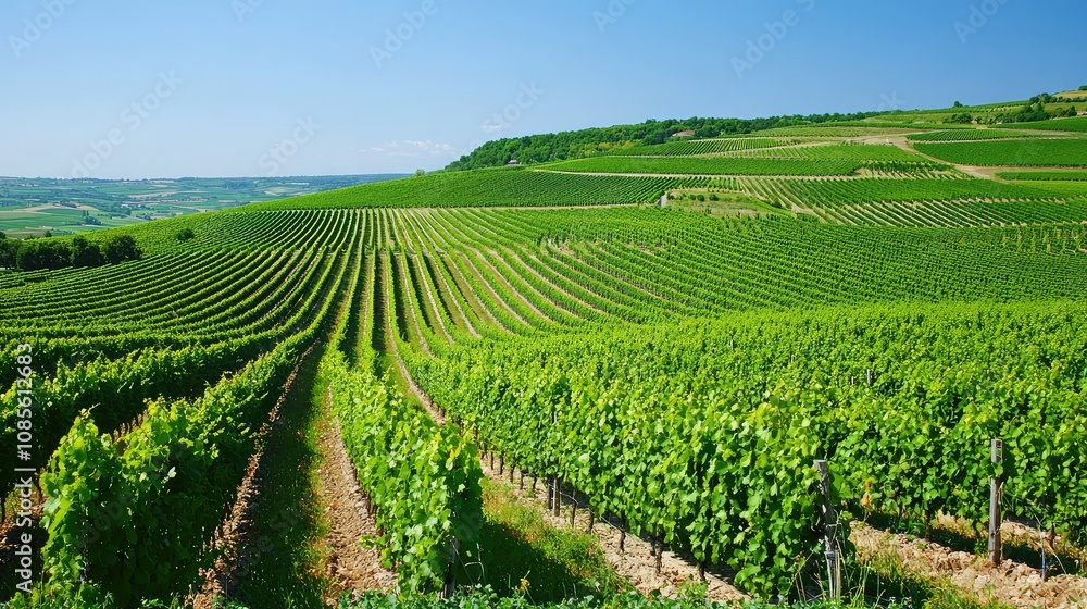 Lush Vineyards Stretching Across Rolling Hills Lush Vineyards Stretching Across Rolling Hills