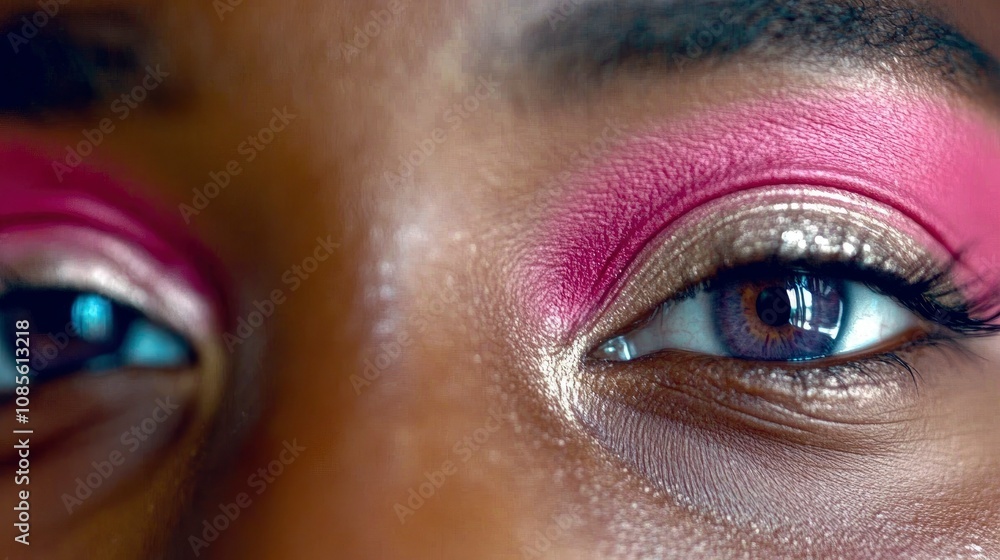 Close-up of a Woman's Eye with Pink and Gold Makeup Close-up of a Woman's Eye with Pink and Gold Makeup