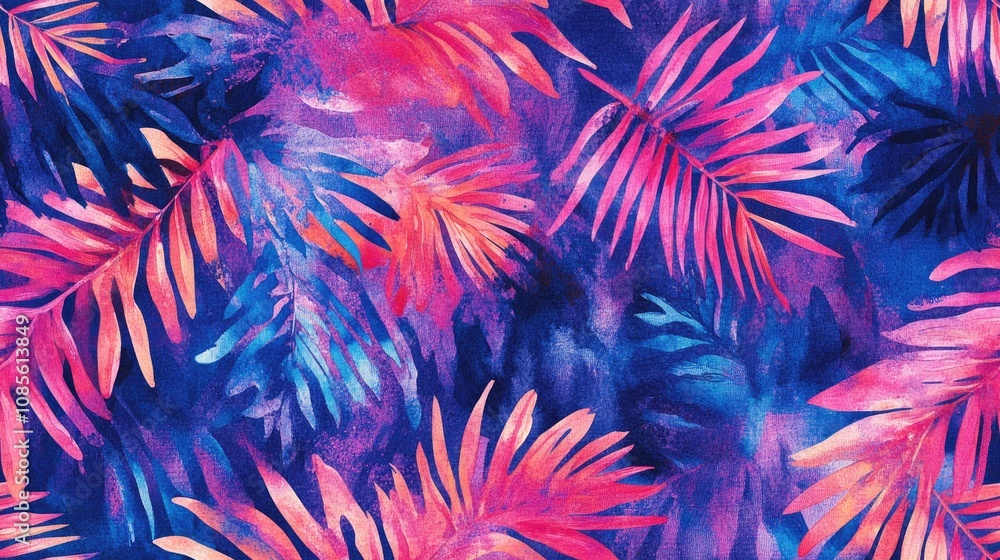 Hand drawn seamless palm pattern in trendy watercolor hues ideal for home textiles and decorative fabric prints Hand drawn seamless palm pattern in trendy watercolor hues ideal for home textiles and decorative fabric prints