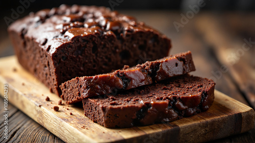 Moist chocolate loaf cake with rich texture - perfect for baking blogs, dessert websites, recipe books, or indulgent food photography for social media marketing
