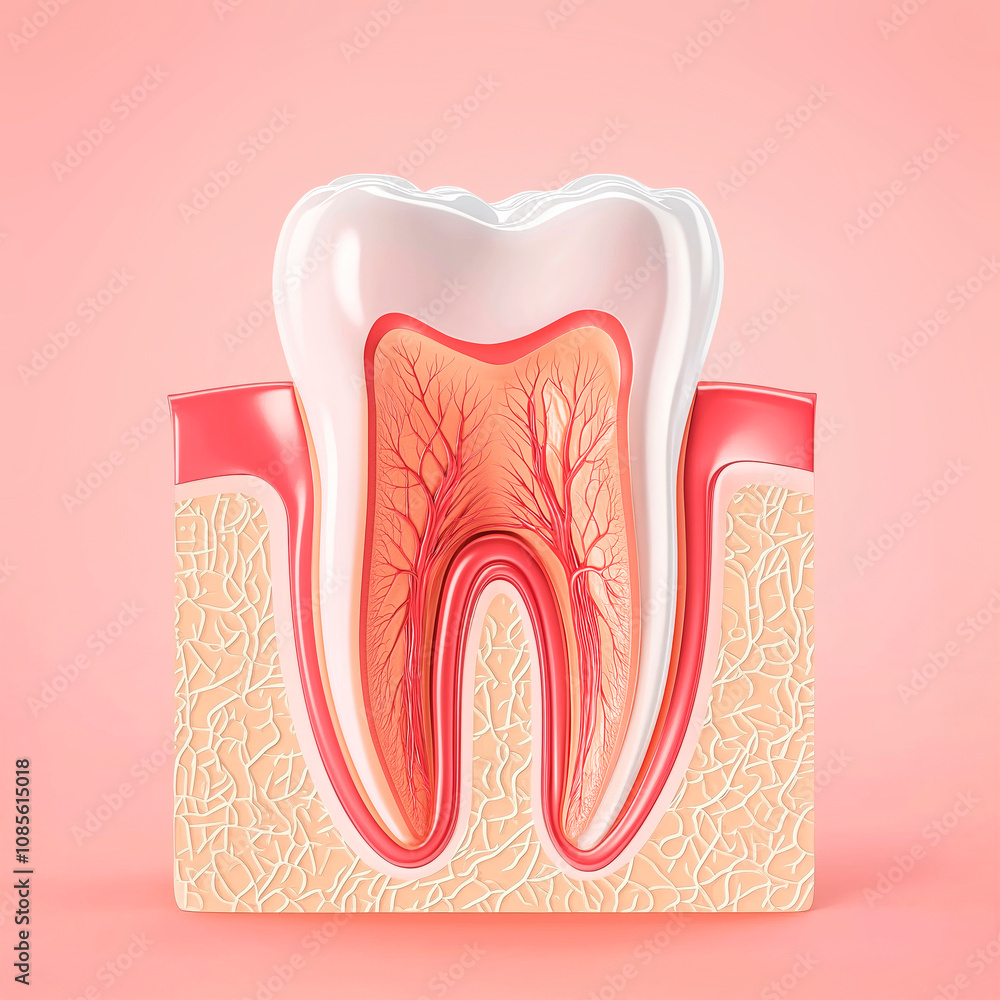 Anatomical Cross Section of Human Tooth Structure, 3D Dental Cross Section Illustration Anatomical Cross Section of Human Tooth Structure, 3D Dental Cross Section Illustration