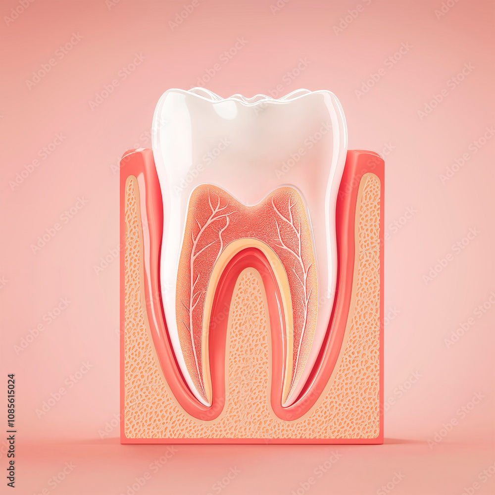 Anatomical Cross Section of Human Tooth Structure, 3D Dental Cross Section Illustration Anatomical Cross Section of Human Tooth Structure, 3D Dental Cross Section Illustration