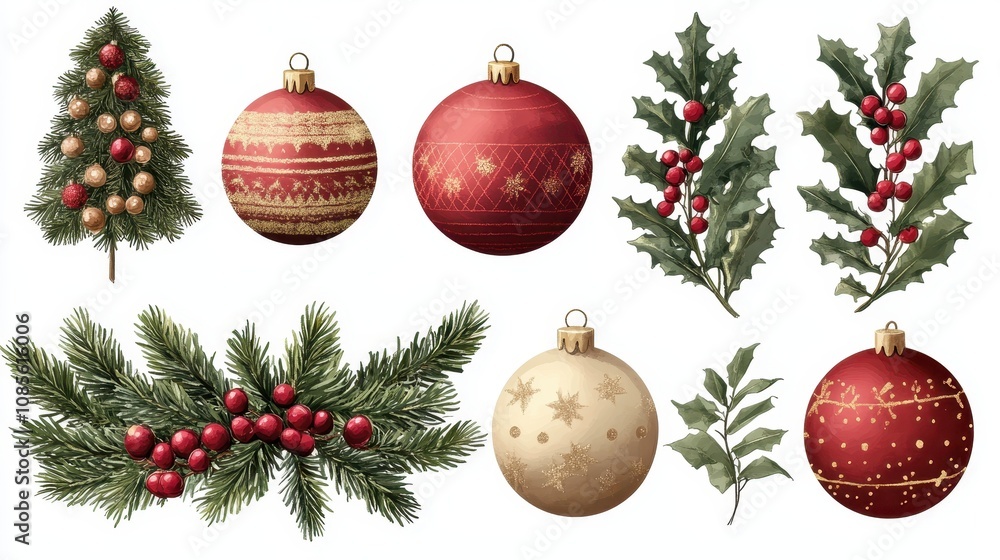 PNG christmas ornaments element set, transparent background PNG christmas ornaments element set, transparent background