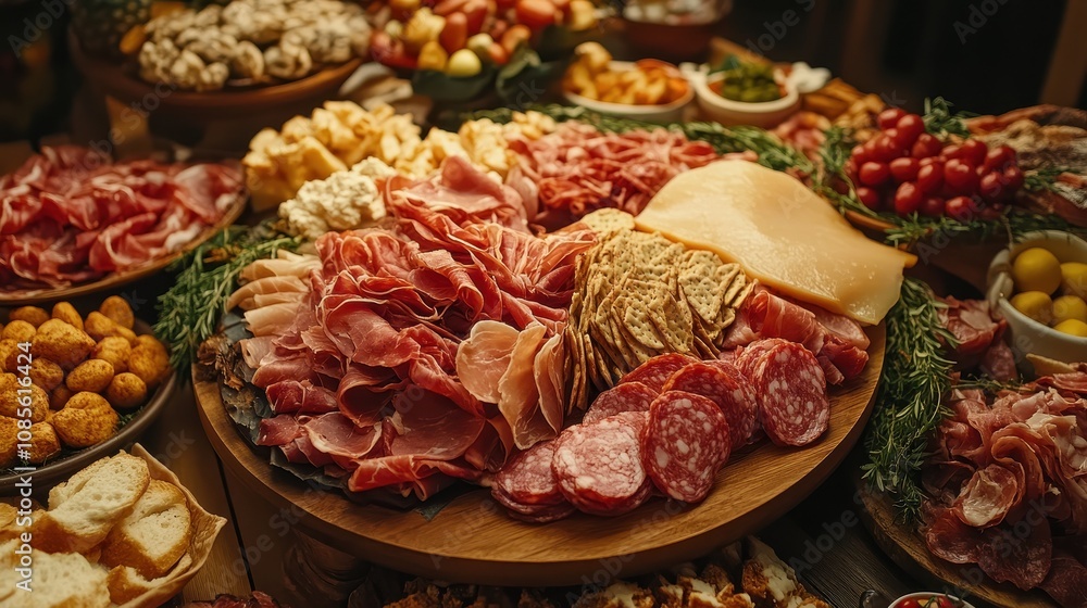 Fototapeta premium Meat antipasto platter meat ham prosciutto.