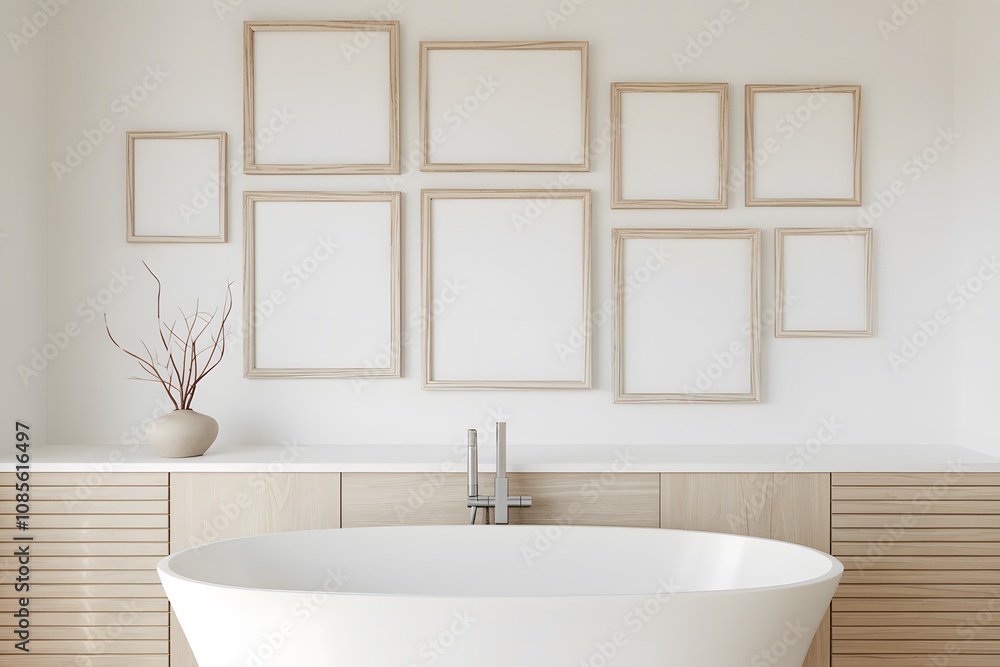 Fototapeta premium Frame mockup, Living room wall poster mockup. Interior mockup with house background. Modern interior design.