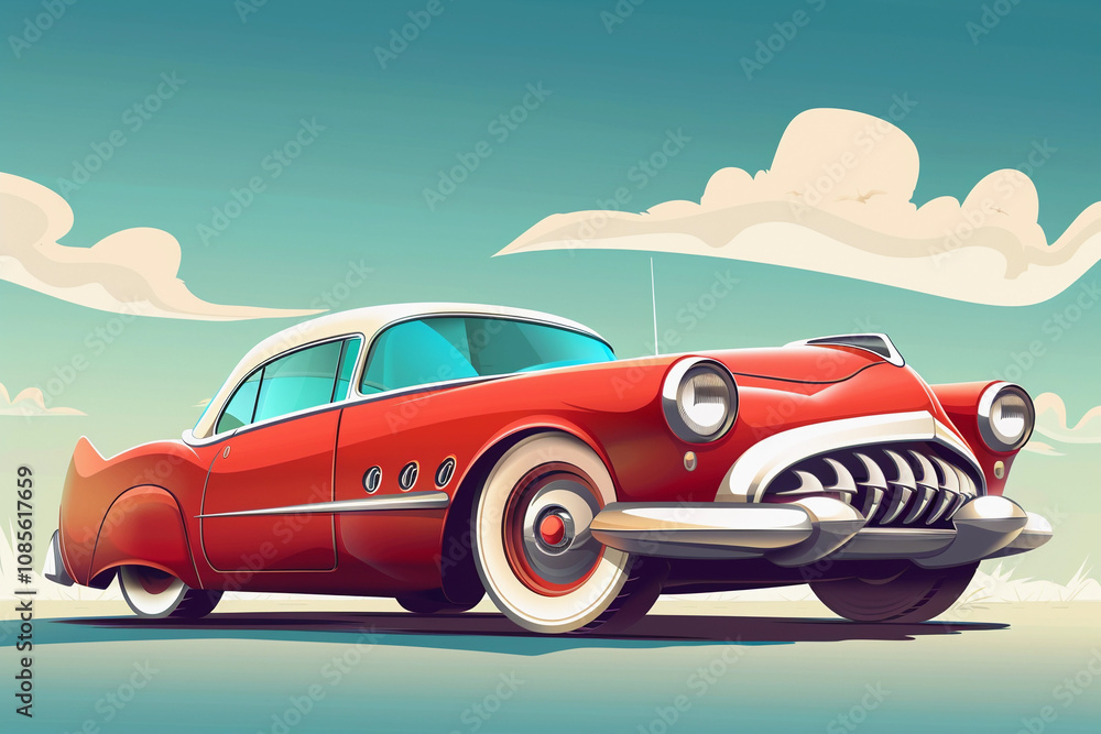 Obraz premium Beautiful fictional cartoon car with pronounced headlights