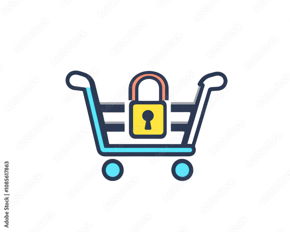 Shopping cart with a lock on it. isolate transparent background Shopping cart with a lock on it. isolate transparent background