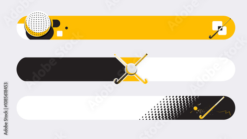 Set of lower third or sport banner design with field hockey template isolated on grey background.
