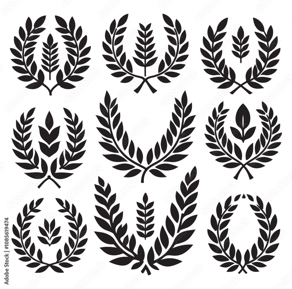 laurel wreath Vector Black silhouettes icon set. laurel wreath Vector Black silhouettes icon set.