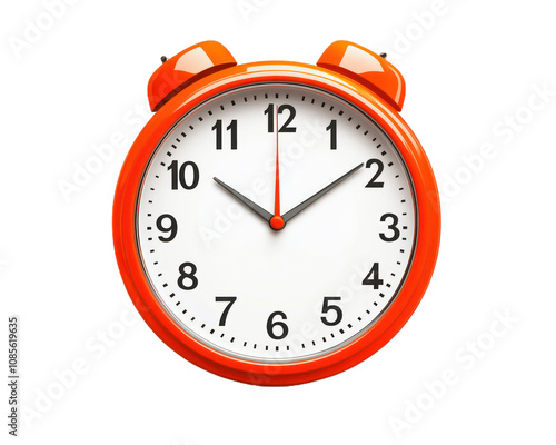 Large orange clock with white numbers showing the time as 10:30. isolate transparent background