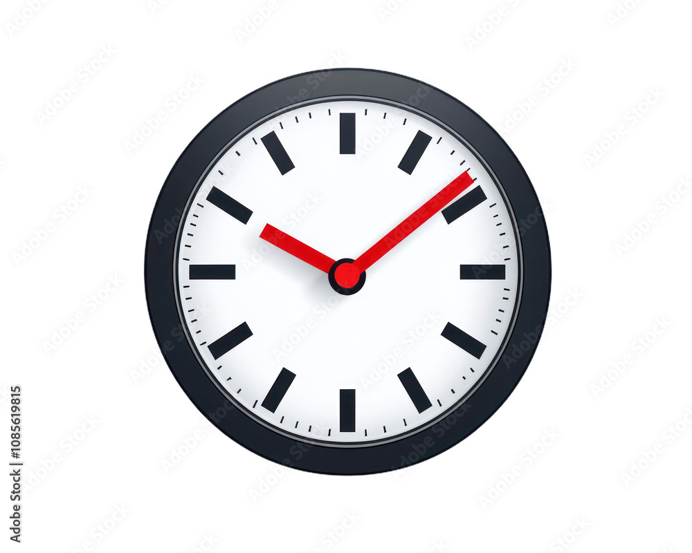 Black and white clock with a red face. isolate transparent background Black and white clock with a red face. isolate transparent background
