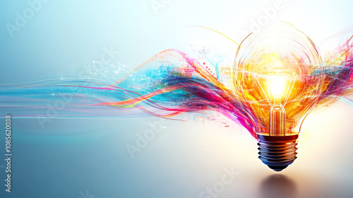 A light bulb is shown with a bunch of other things around it, representing an innovative idea,