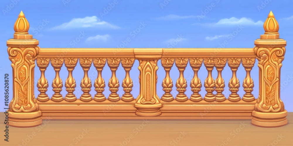 Fototapeta premium A decorative wooden railing with intricate carvings and a smooth finish.