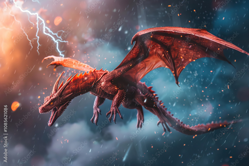 Fantastically beautiful mythological dragon with wide wings Fantastically beautiful mythological dragon with wide wings