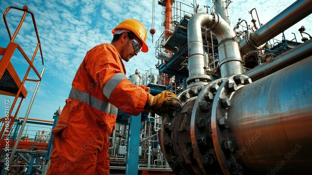 Worker Maintaining Heavy Duty Pump in Construction Site Worker Maintaining Heavy Duty Pump in Construction Site
