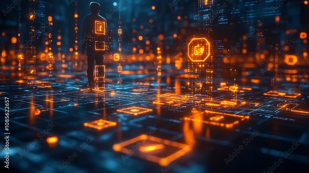 Advanced Payment Ecosystem Interconnected nodes holographic currency ...