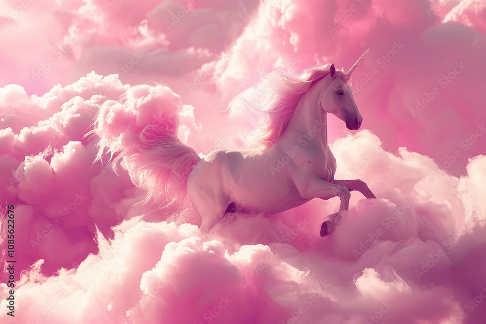 Fantastically mythological pink unicorn with big long horn Fantastically mythological pink unicorn with big long horn