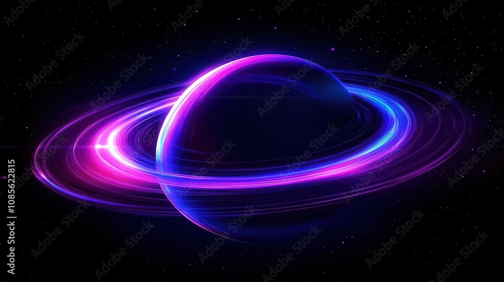 Ringed planet with central blank area for branding, galactic template, science fiction Ringed planet with central blank area for branding, galactic template, science fiction