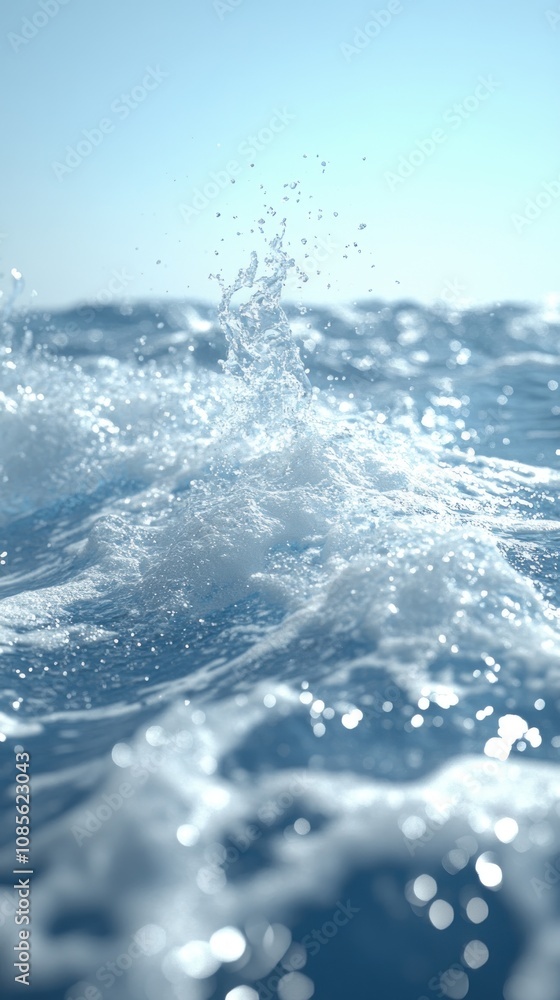 Close-up of ocean waves with splashes and sunlight reflections. Close-up of ocean waves with splashes and sunlight reflections.
