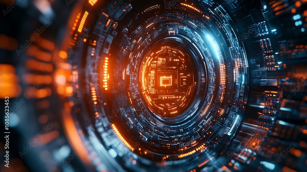 Futuristic vault door digital encryption patterns representing concept of securing sensitive data and protecting online assets against cyber threats Futuristic vault door digital encryption patterns representing concept of securing sensitive data and protecting online assets against cyber threats