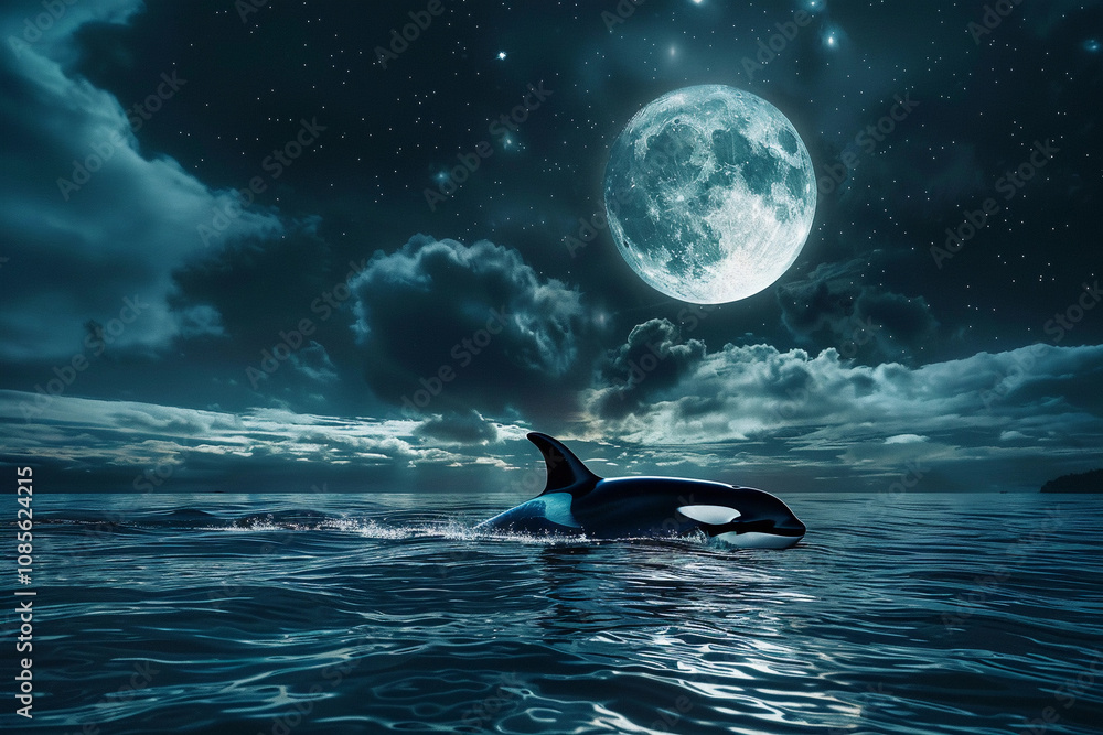 Fantastically beautiful majestic huge whale in deep ocean Fantastically beautiful majestic huge whale in deep ocean